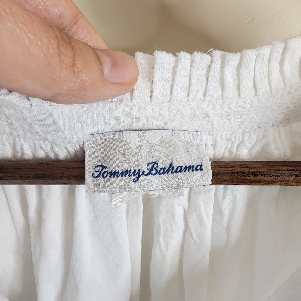Tommy Bahama White Sleeveless Midi Dress with Blue Trim - Picture 6 of 7